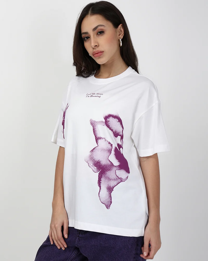 بيواكوف Women's White Trust The Process Graphic Printed Oversized T-shirt